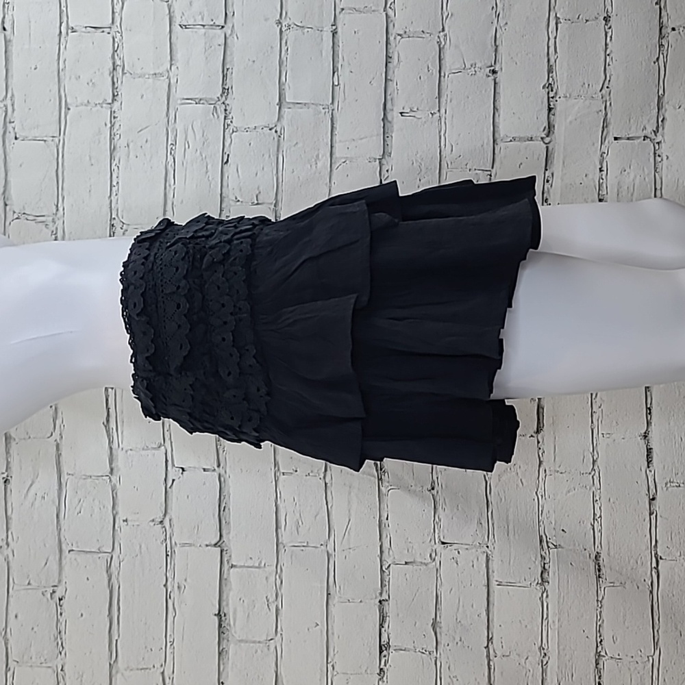 AE Stretch Flirty High-Waisted Cotton Blend Tiered Ruffle Mini Skirt Black NWT - Picture 3 of 17